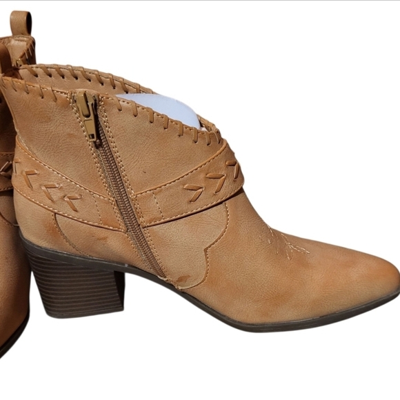 FRYE & CO Palma Camel Size 8 1/2 Wide Stacked Heel Cowboy Boots Booties New! - Picture 4 of 16
